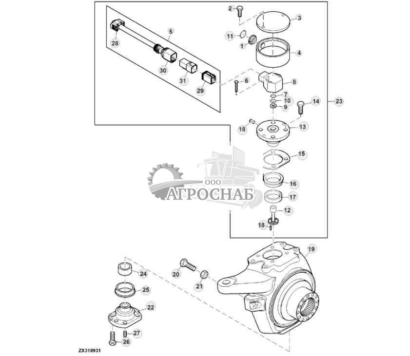 SWIVEL HOUSING WITH STEERING ANGLE SENSOR FOR ROW GUIDANCE (2802 MM 4-WHEEL DRIVE VERSION) 